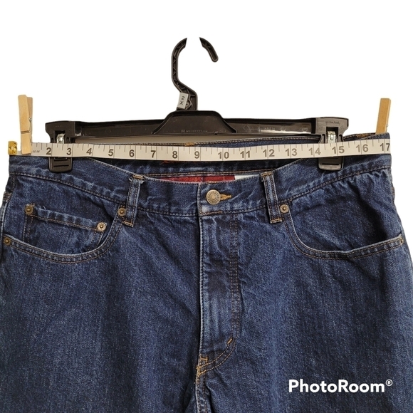 Eddie Bauer Inner Red Plaid Flannel Lined Relaxed Fit Blue Denim Jeans 35x30 - Picture 6 of 13